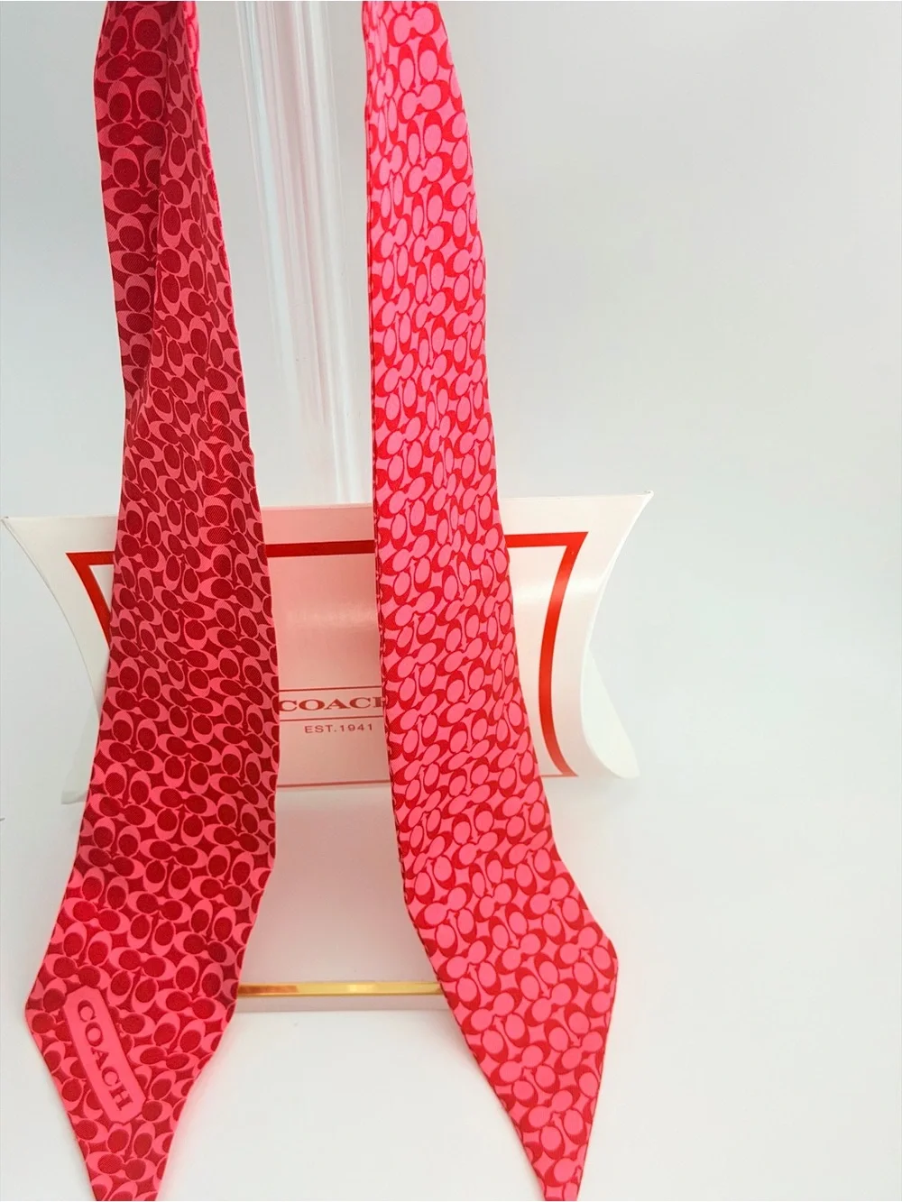 Authentic COACH Reversible Silk Skinny Scarf - Pink & Red Monogram